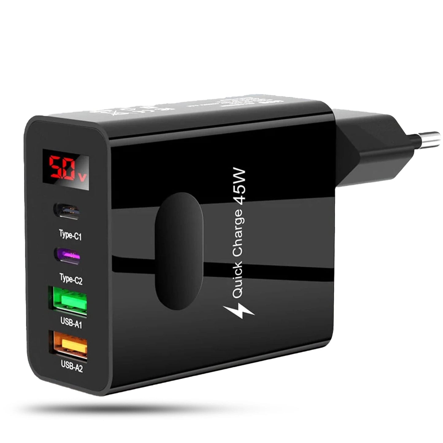 Incarcator Retea Timebox, 4 Porturi, 45W Fast Charge, 2 x Type-C, 2 x USB, Negru