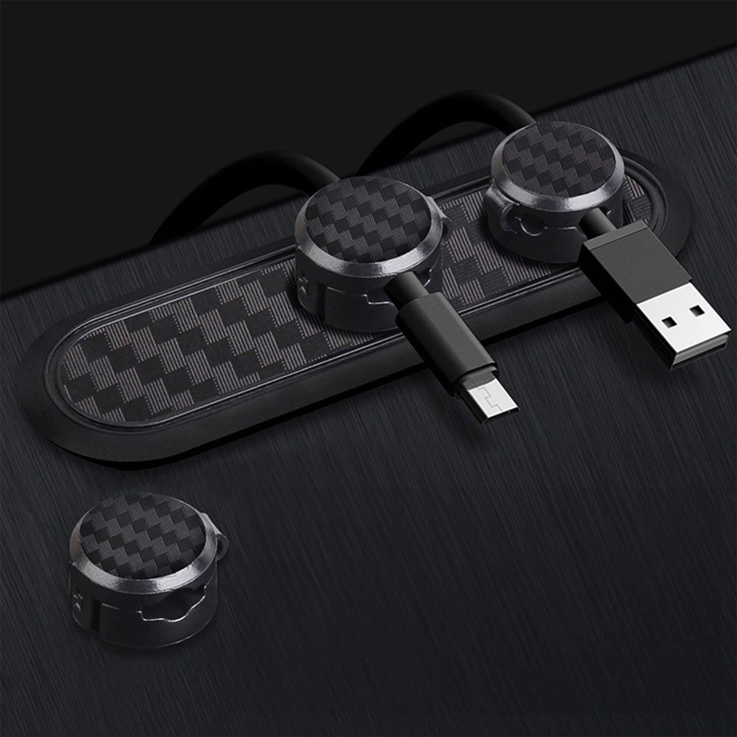 Organizator de cabluri Timebox, cu 4 locuri, Reutilizabil, Autoadeziv pentru birou, masa, masina, noptiera, Negru