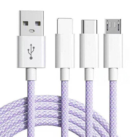 Cablu Date si Incarcare Rapida Timebox, 3 in 1, QC 3,0, 66W, USB, Type-C, Lighting, Micro-USB, 1,2m, Mov