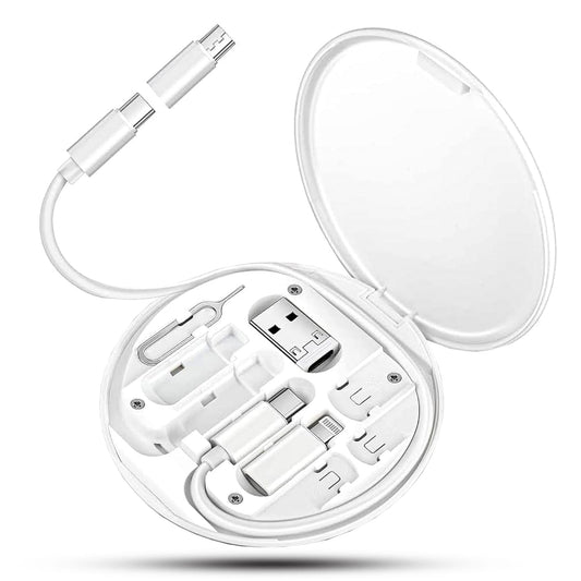 Cablu de date 5 in 1, Multifunctional, Organizator cabluri, Incarcare rapida 60W, Suport de telefon cu adaptor compatibil cu USB, Type-C, Lightning, Micro-USB, 29 cm - Alb