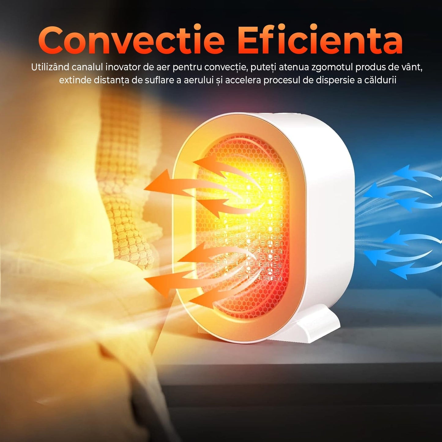 Aeroterma ceramica electrica Timebox, compact si silentios, cu incalzire rapida 1200W, reglabil in 2 trepte, pentru birou, Alb