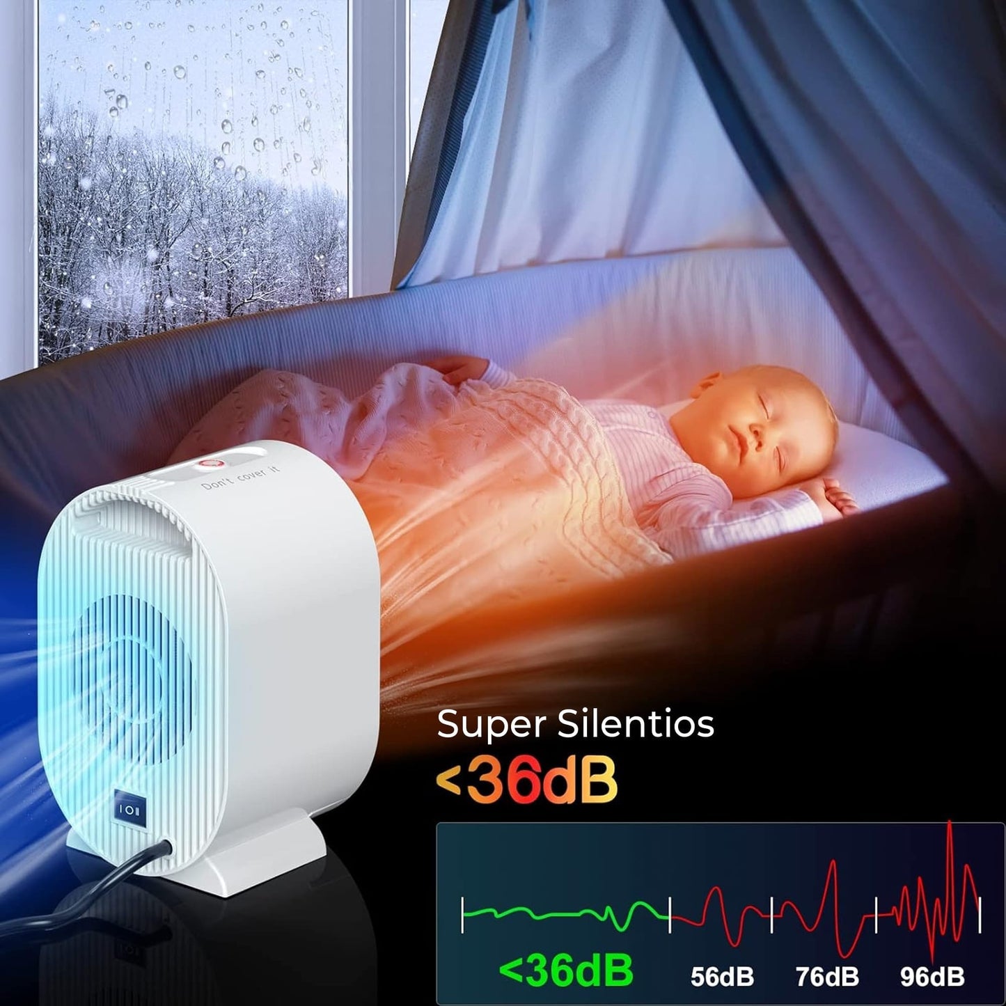 Aeroterma ceramica electrica Timebox, compact si silentios, cu incalzire rapida 1200W, reglabil in 2 trepte, pentru birou, Alb