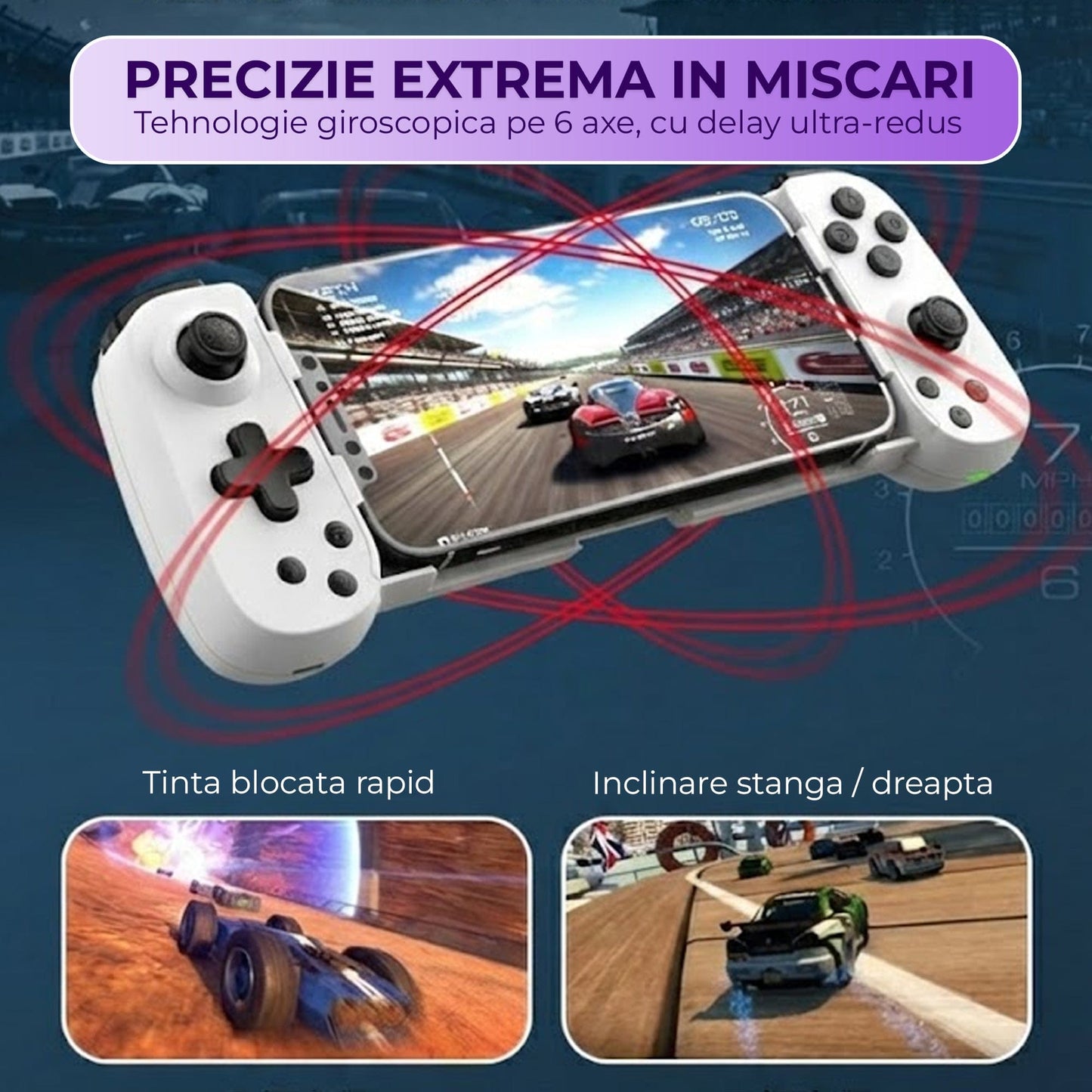 Gamepad Controller Gaming Wireless cu Joystick Hall, Bluetooth 5.0, Alb
