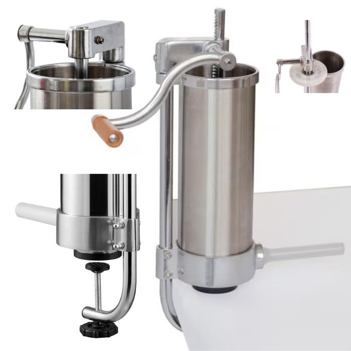 Aparat Manual de Facut Carnati APF® 1.25kg – Prindere G-Clamp, 4 Palnii, Inox