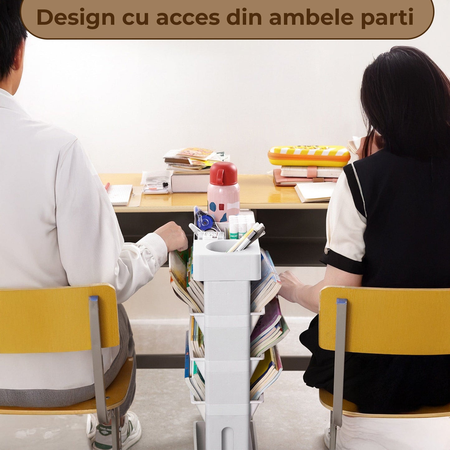 Etajera Multifunctionala cu 5 Rafturi pe Roti – Suport Mobil pentru Carti, Birou, Machiaj sau Bucatarie, Design Modern Fara Gaurire, Ideala pentru Camera, Clasa sau Dormitor, Gri