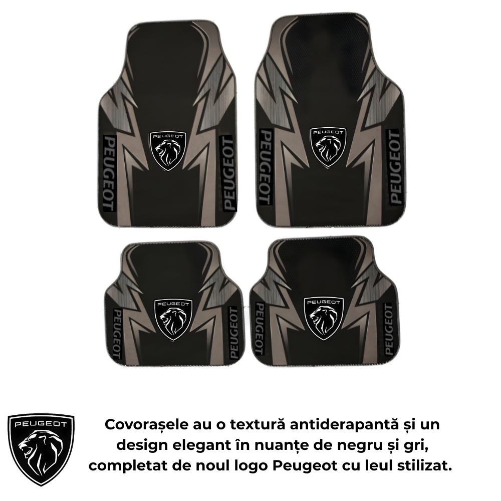 Set covorase auto Peugeot – Fata si spate – Design negru-gri cu logo modern