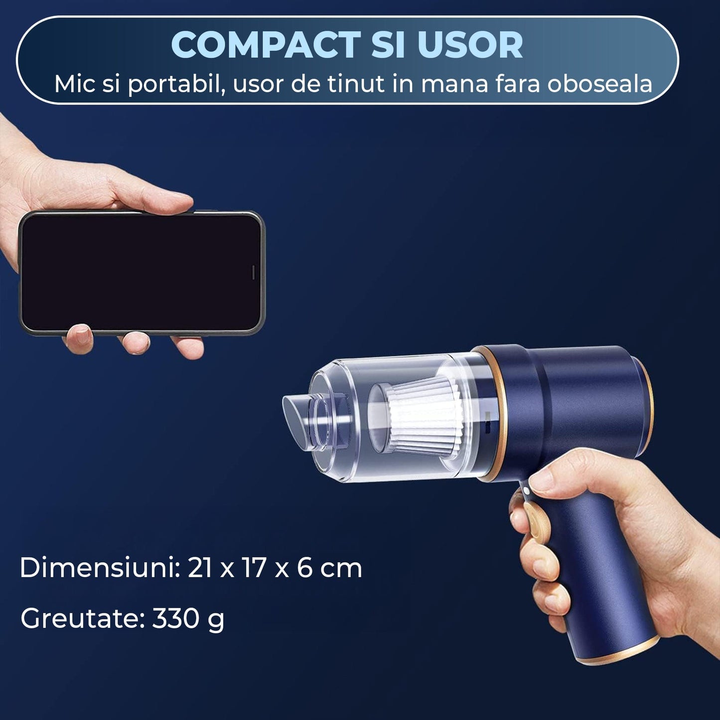 Aspirator Auto Portabil Timebox 2 in 1 cu Functie de Suflanta – 9000PA, 120W, Fara Fir, cu Baterie Reincarcabila, Lumina LED si Accesorii Multiple pentru Curatare Eficienta in Masina, Casa sau Birou