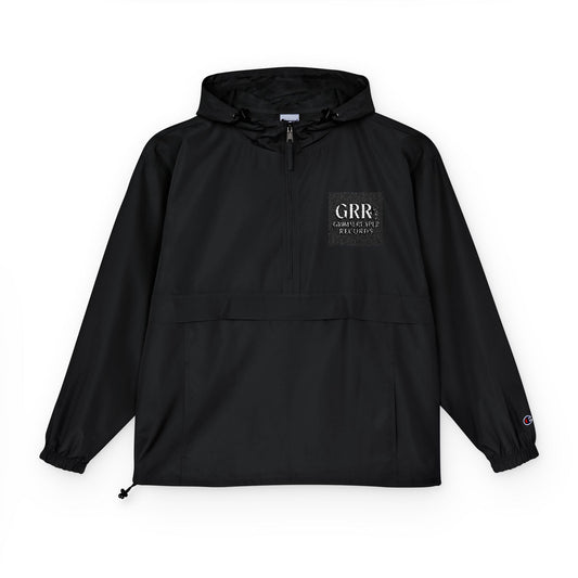 Champion Packable Anorak Jacket — Black Windbreaker with QRIS Chest Graphic