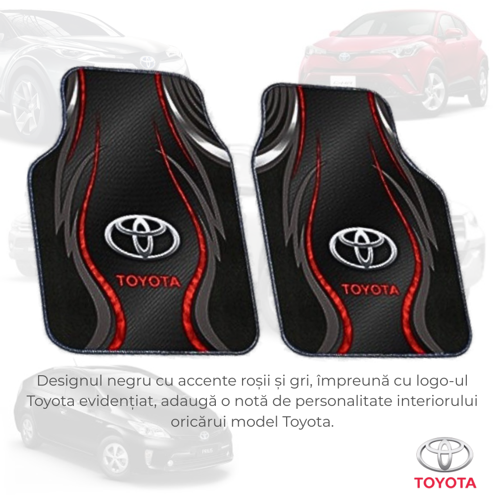 Set complet covorase Toyota – Fata si spate – Design sport negru-rosu cu logo