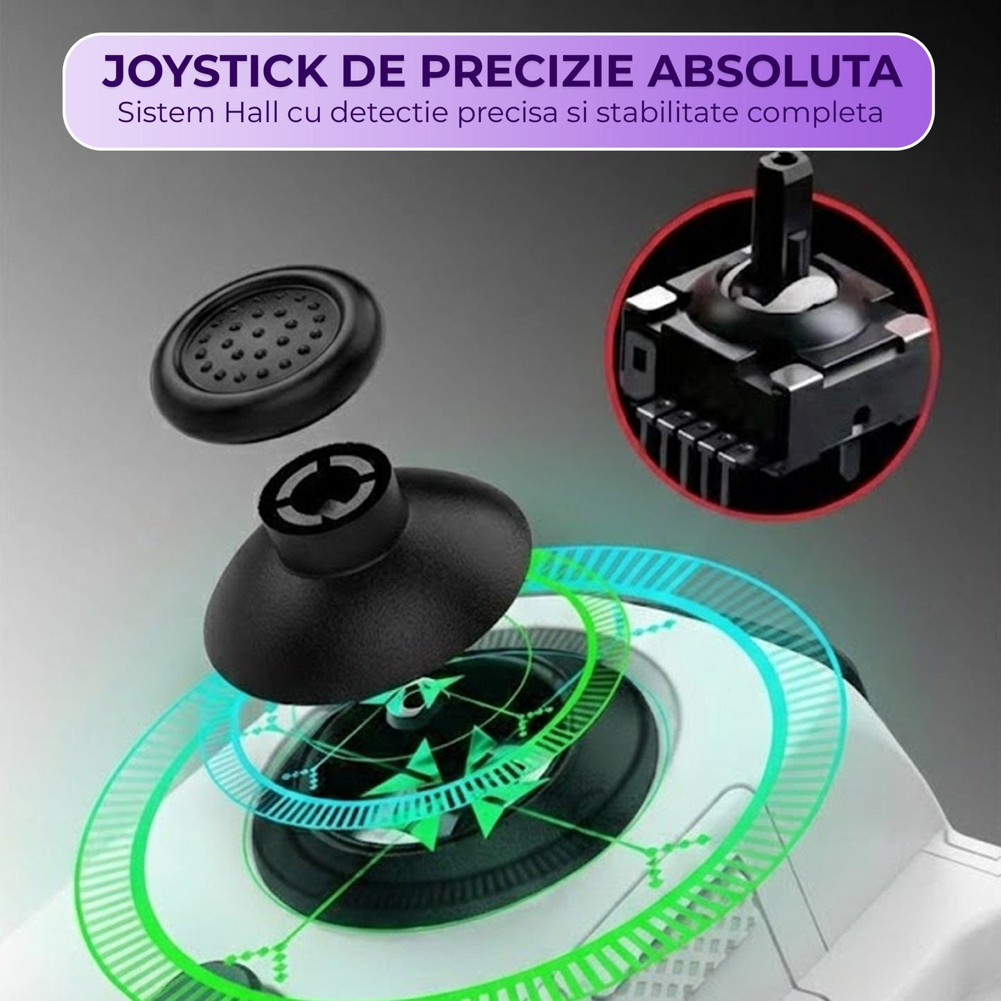 Gamepad Controller Gaming Wireless cu Joystick Hall, Bluetooth 5.0, Alb