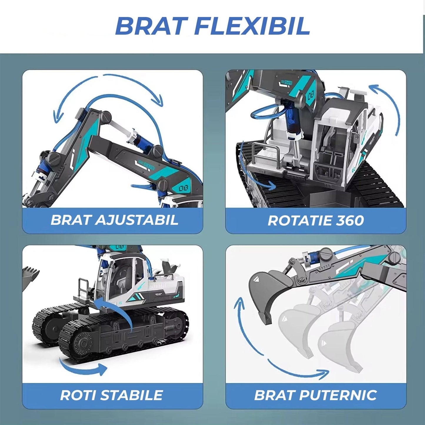 Set Educativ 6 in 1 de Constructie Hidraulica pentru Copii 8–12 Ani – Excavatoare, Macara si Incarcator Lemne, Joc Interactiv STEM