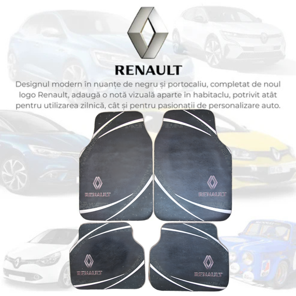 Set 4 Covorașe Auto Universale Renault – Negru cu Design Curbat