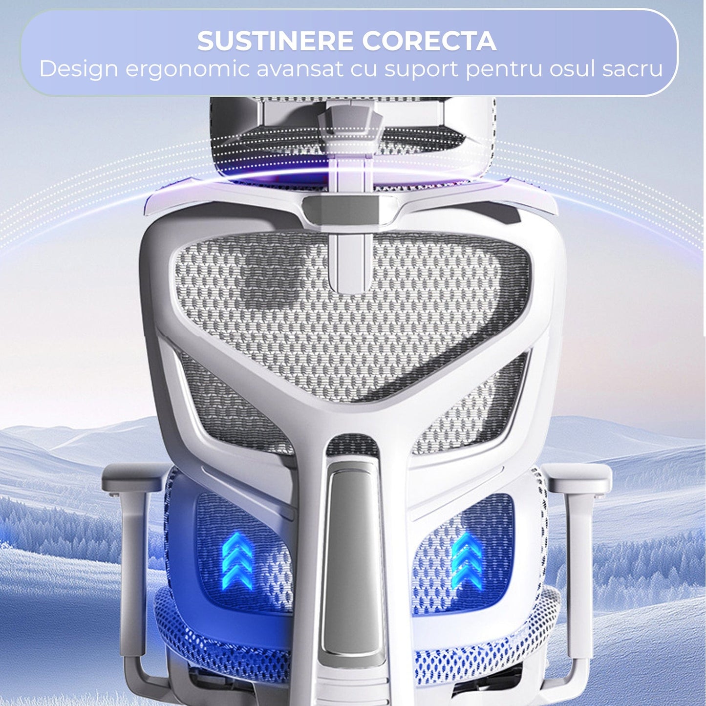 Scaun birou ergonomic Timebox, Plasa mesh respirabil, Tetiera, 4D armrest, Reglaj inaltime si adancime sezut, Suport picioare rabatabil, Spatar cu suport lombar ajustabil, Rotativ cu roti, Gri