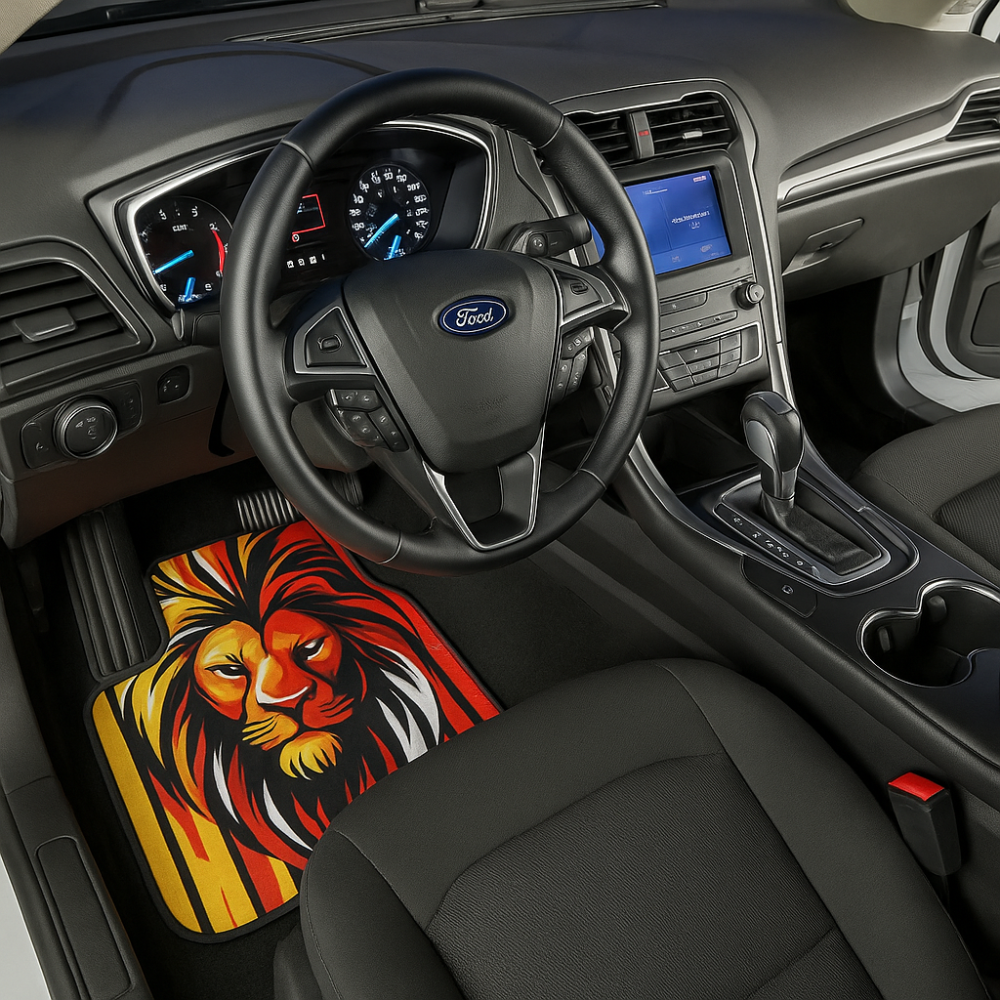 Covorase Auto Universale “Lion Power” – Design Tribal Rosu-Galben