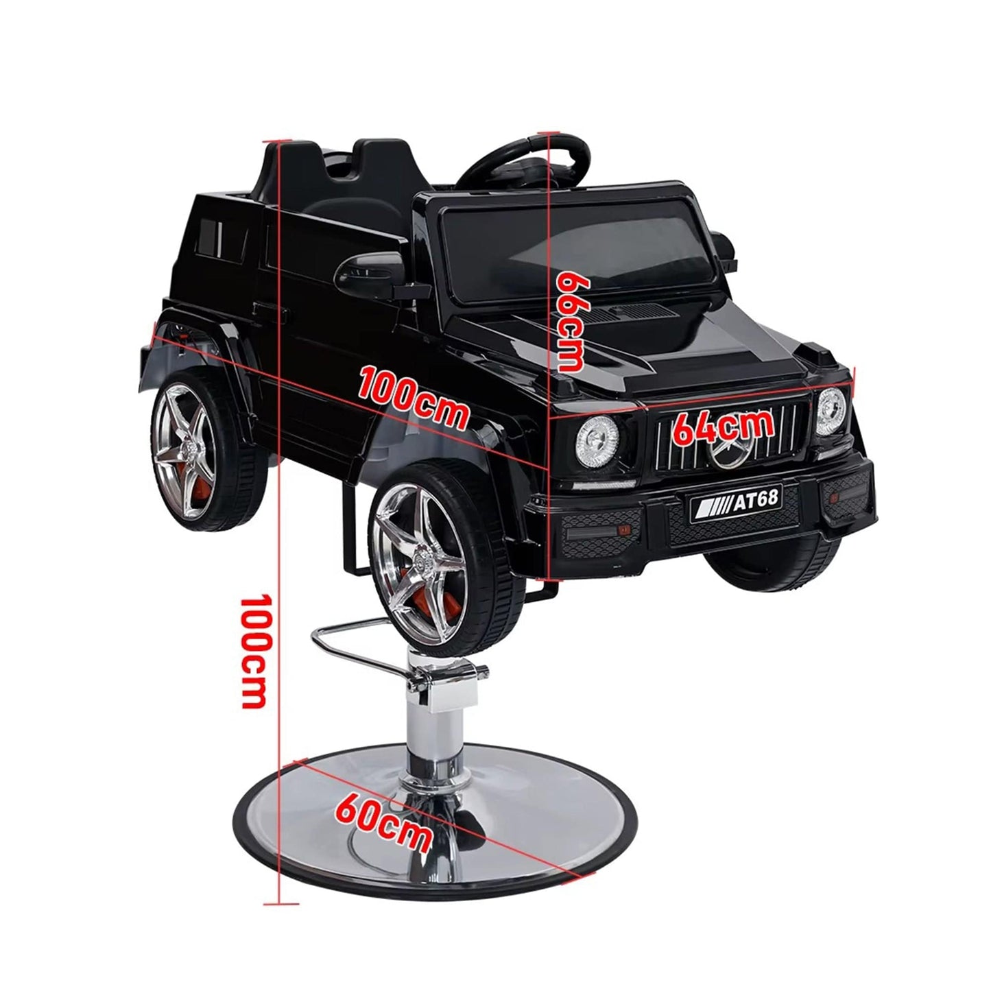 Scaun auto de tuns copii model G-Class – Scaun interactiv cu Bluetooth, Centura de siguranta si Reglaj pe inaltime, Baza metalica, Experienta premium pentru saloane si frizerii, Negru