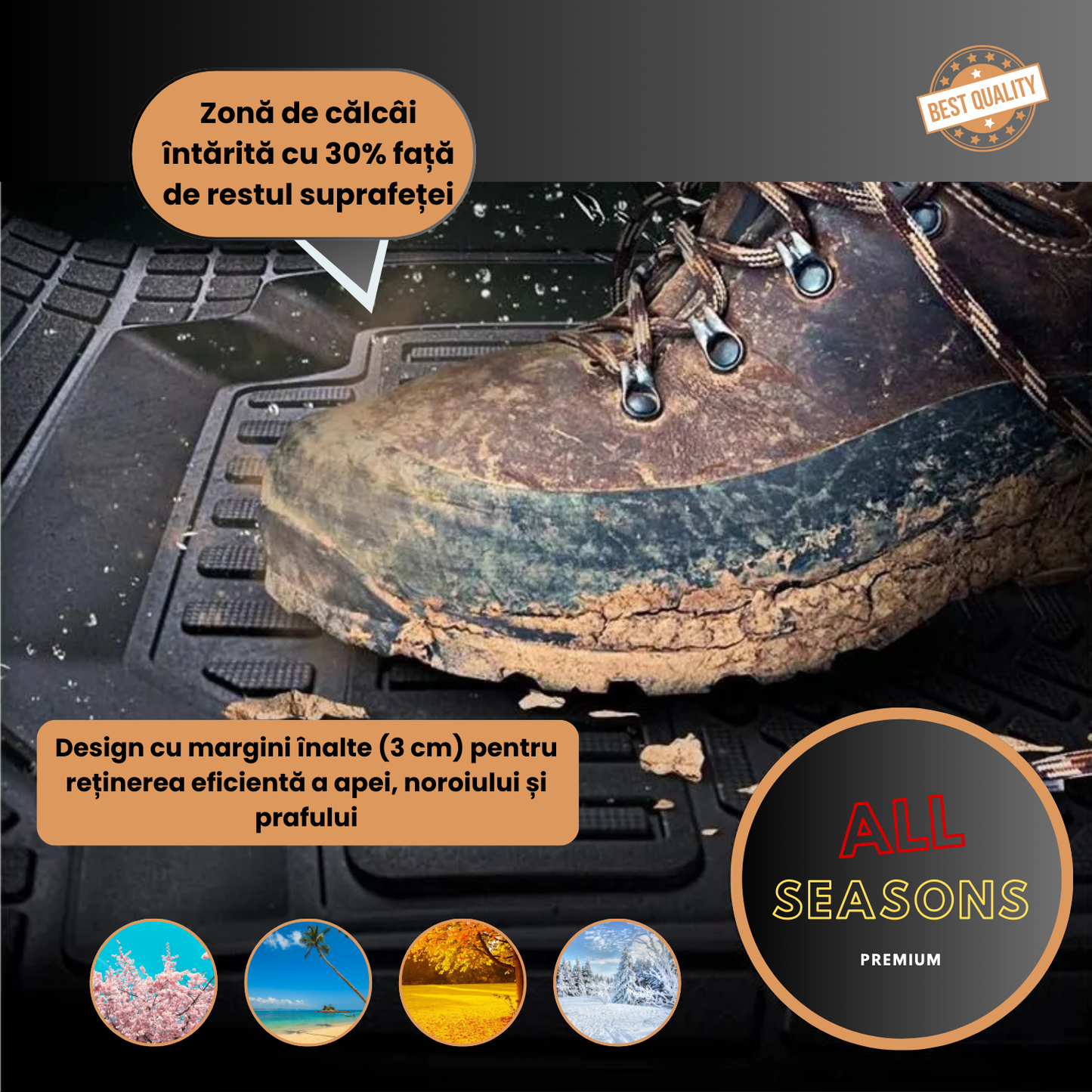 Covorase Auto TeamCar® Tip Tavita Compatibile Toyota Camry XV40 (2006-2011) Negru Material Rezistent