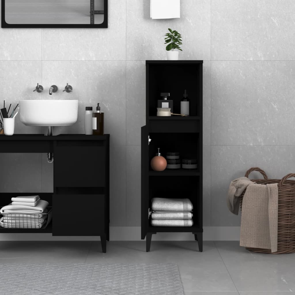 NNEVL Bathroom Cabinet Black 30x30x100 cm Engineered Wood-2