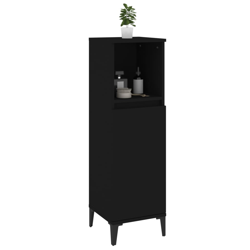 NNEVL Bathroom Cabinet Black 30x30x100 cm Engineered Wood-4