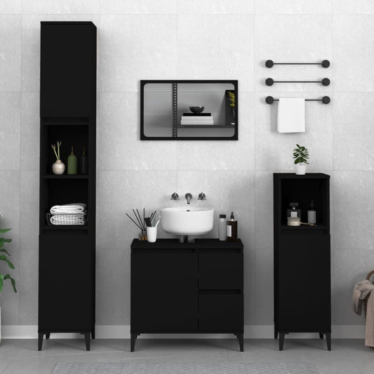 NNEVL Bathroom Cabinet Black 30x30x100 cm Engineered Wood-0