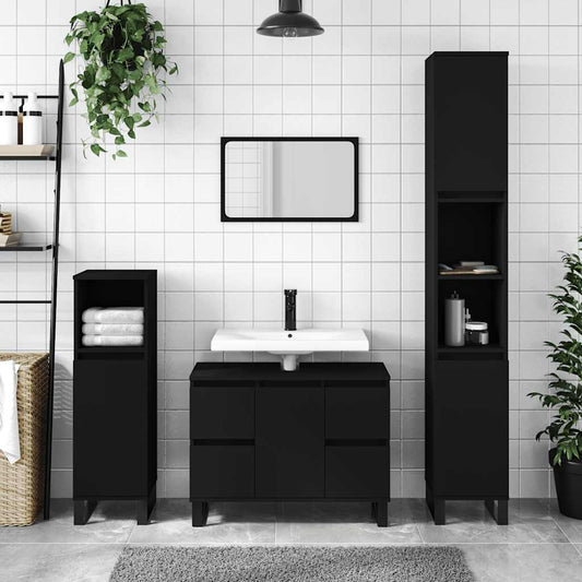 NNEVL Bathroom Cabinet Black 80x33x60 cm Engineered Wood-0