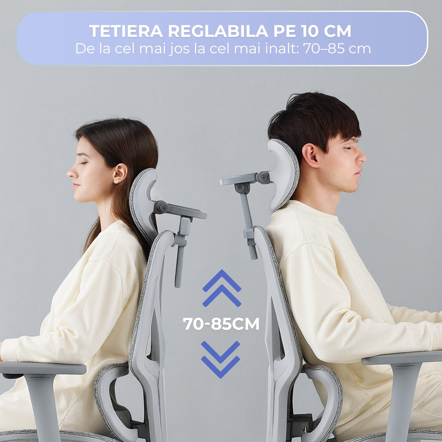 Scaun birou ergonomic Timebox, Plasa mesh respirabil, Tetiera, 4D armrest, Reglaj inaltime si adancime sezut, Suport picioare rabatabil, Spatar cu suport lombar ajustabil, Rotativ cu roti, Gri