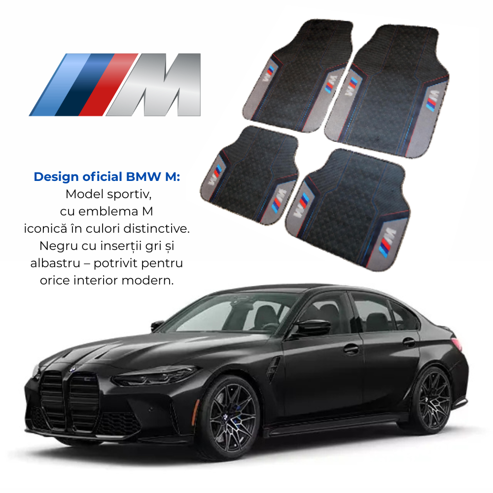 Covorașe Auto Universale BMW M – Design Sport Negru/Gri