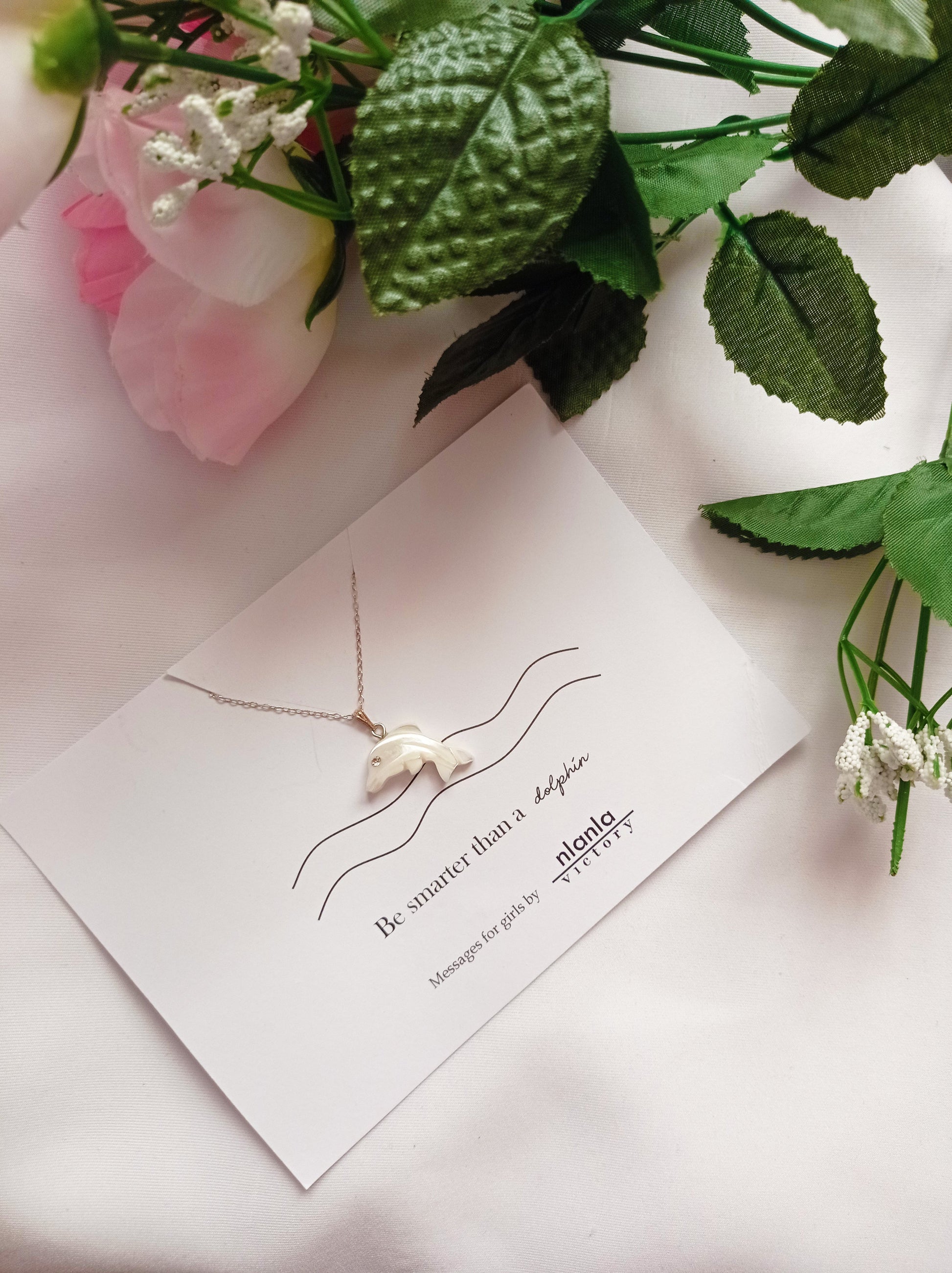 Dolphin necklace on 18 inch Sterling Silver Chain, Be Smarter Than A Dolphin Message, Personalised Gift, Affirmation Necklace, Affirmation Gift, Unique Gift Idea | by nlanlaVictory-2