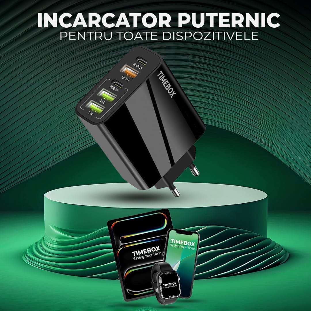 Incarcator Retea, 5 Porturi, 65W Fast Charge, 3 x USB, 2 x Type-C, Universal, Negru