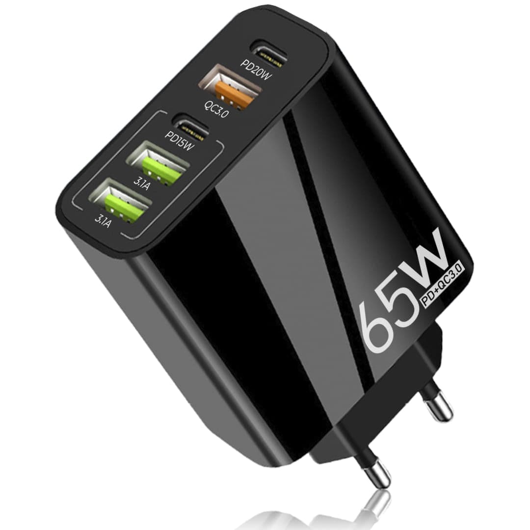 Incarcator Retea, 5 Porturi, 65W Fast Charge, 3 x USB, 2 x Type-C, Universal, Negru