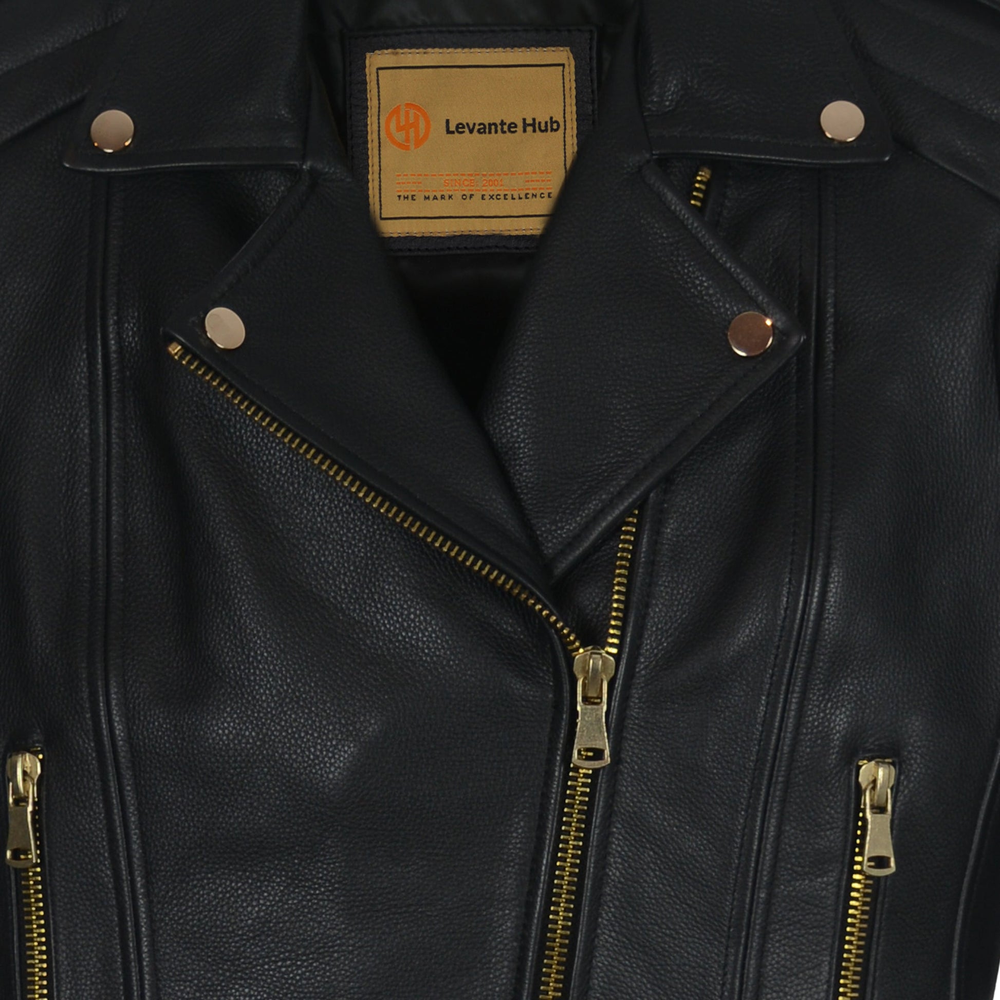 Classic Black Moto Jacket with Gold Hardware-3