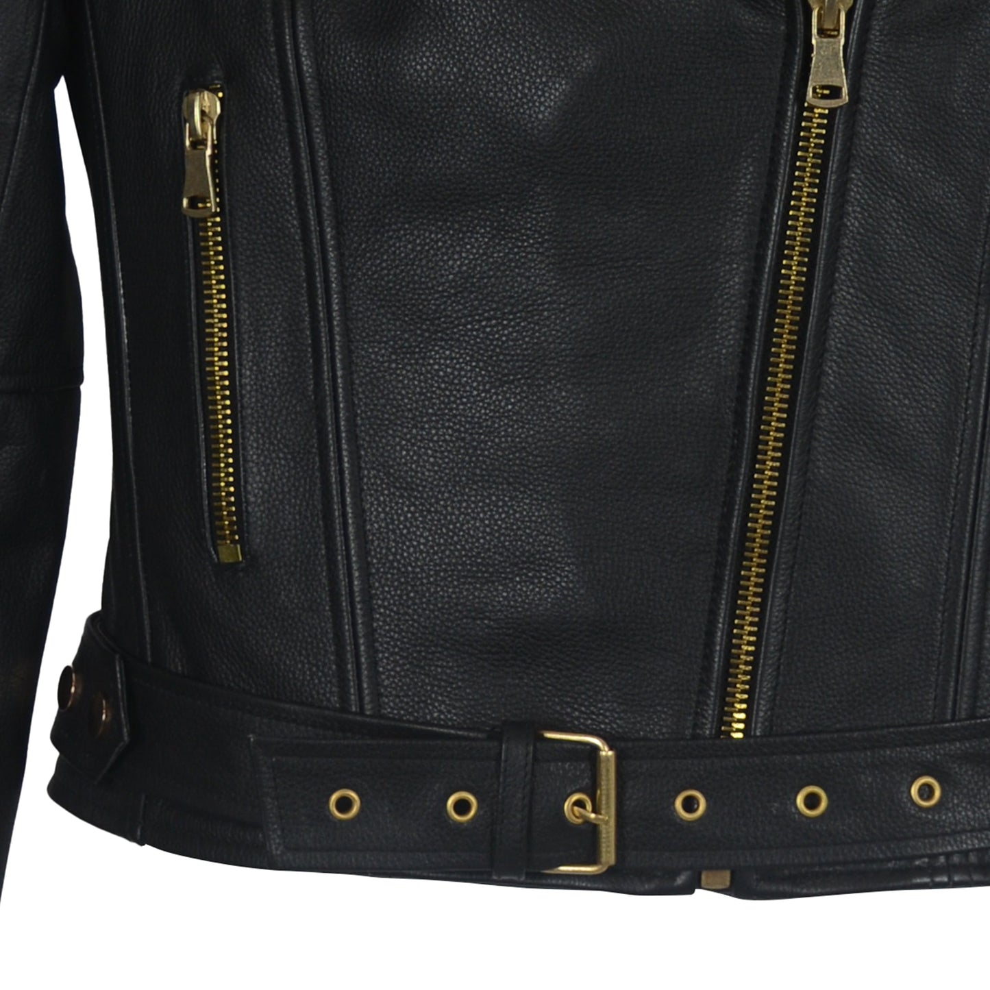 Classic Black Moto Jacket with Gold Hardware-4