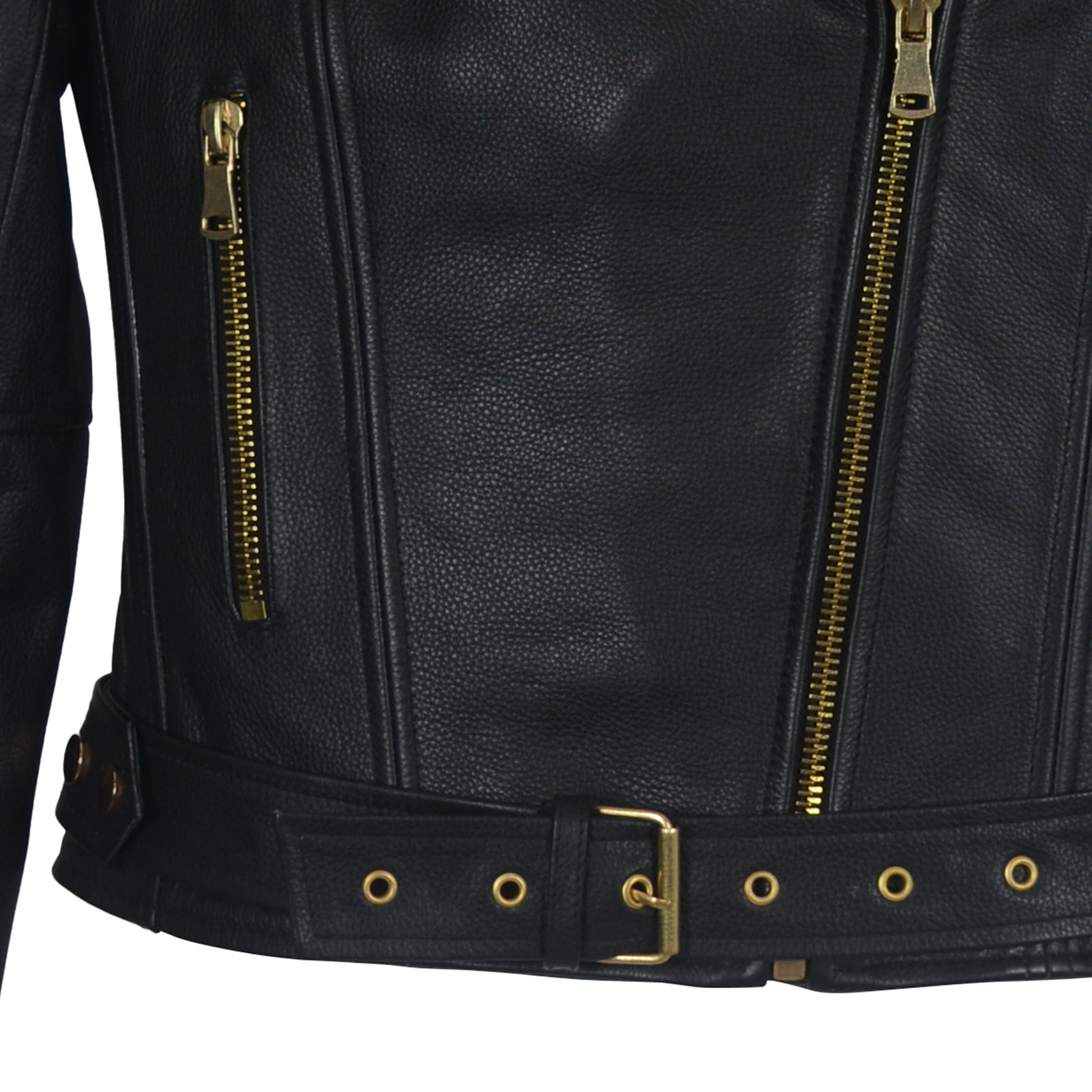 Classic Black Moto Jacket with Gold Hardware-4