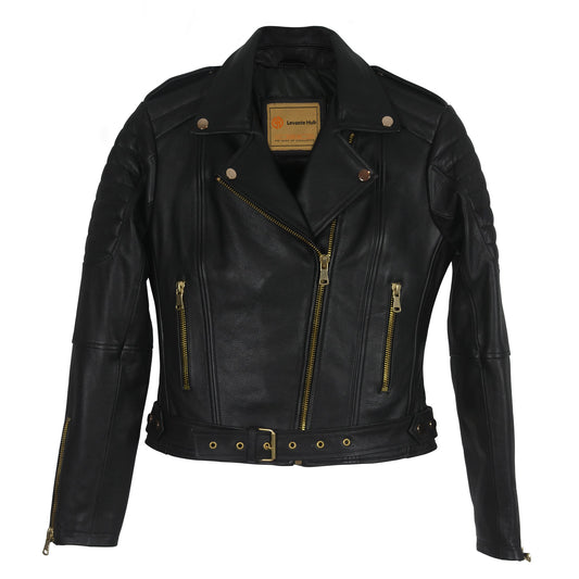 Classic Black Moto Jacket with Gold Hardware-0
