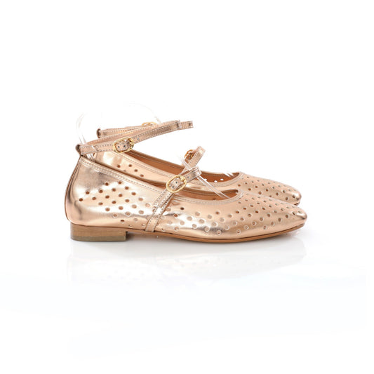Ballerina Mary Jane Champagne | Perforated Detail