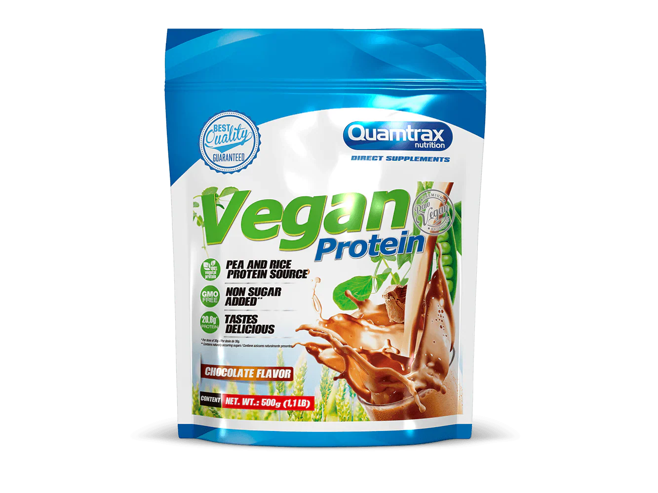 Proteină Vegană Fără Zahăr Adăugat Quamtrax 500g - Ciocolată