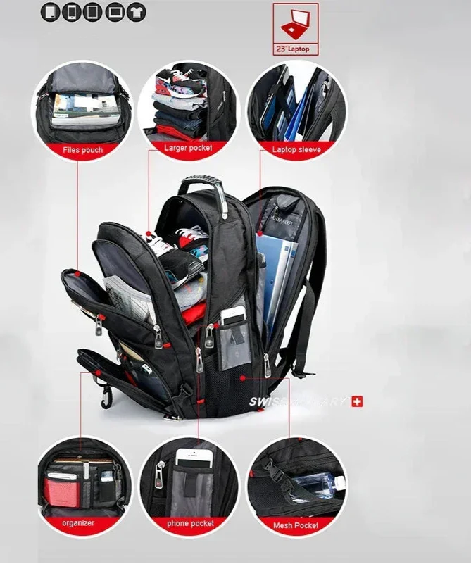 NNEOBA Waterproof Backpack with USB Charging PortRucksack Black-3