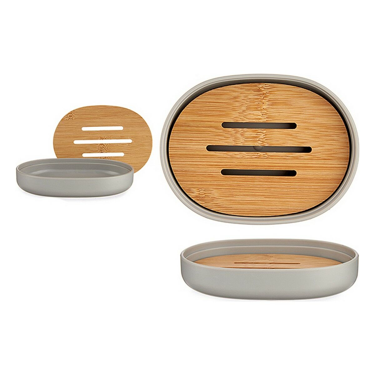 Soap dish Berilo Brown Grey Bamboo polypropylene 9,5 x 2,5 x 13 cm 13 x 2,5 x 9,5 cm (6 Units)-2