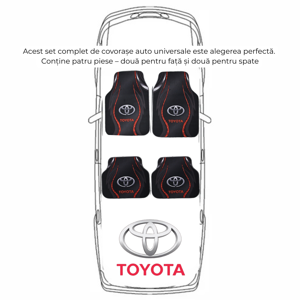 Set complet covorase Toyota – Fata si spate – Design sport negru-rosu cu logo