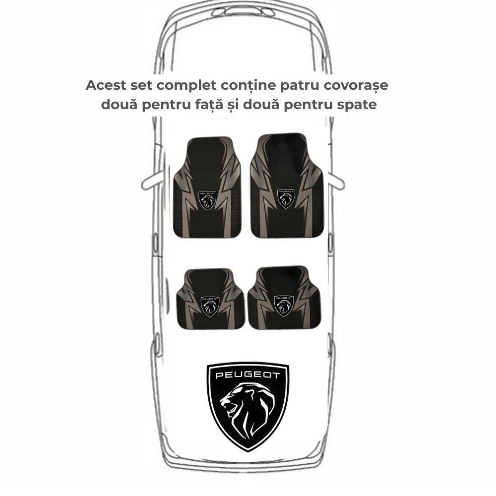 Set covorase auto Peugeot – Fata si spate – Design negru-gri cu logo modern