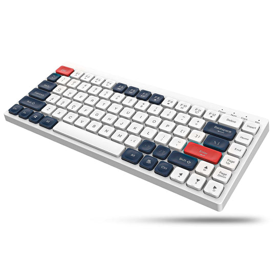 Tastatura Slim Low-Profile Timebox, Wireless, 2,4Ghz, Bluetooth, 84 taste subtiri, cablu Type-C, USB Reciver, Compatibil Windows, Telefon, Tableta, Alb Albastru