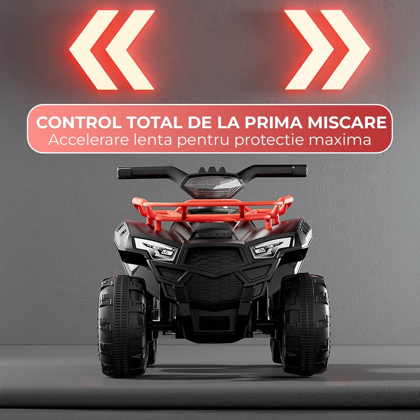 ATV electric copii 1–6 ani, Model off-road cu 4 roti si Viteza reglabila, Motor dublu Constructie stabila,Ausoara de folosit in curte sau parc, Rosu