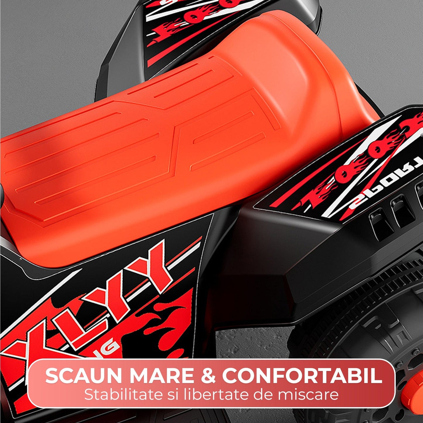 ATV electric copii 1–6 ani, Model off-road cu 4 roti si Viteza reglabila, Motor dublu Constructie stabila,Ausoara de folosit in curte sau parc, Rosu