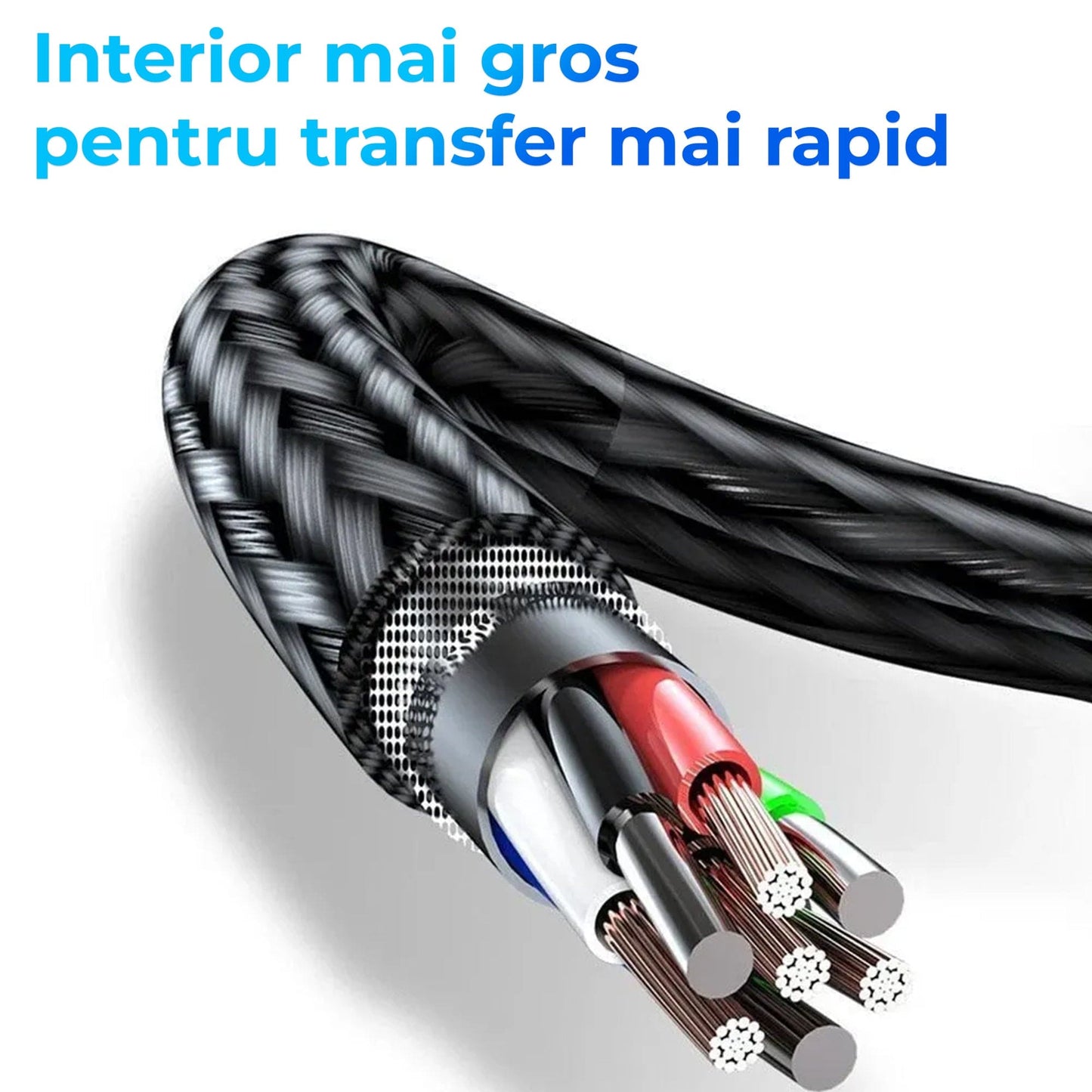 Cablu de date si incarcare Rapida, Timebox, 3 in 1, Nailon, Super Fast Charge 120W, USB, Type C, Lightning, Micro-USB, Albastru