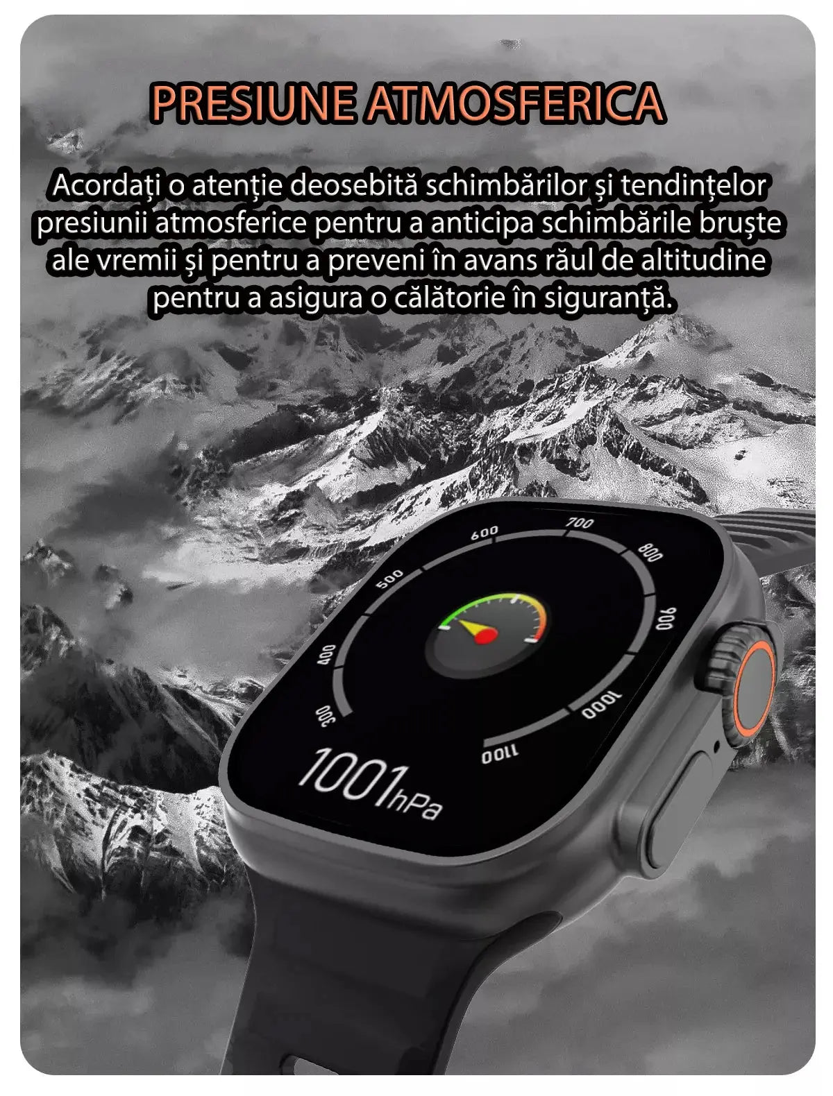 Smartwatch Ultra Plus 2.1" cu Apel Bluetooth, Monitorizare Sănătate (Ritm Cardiac, Oximetru, Somn, Calorii), 150+ Moduri Sport, Încărcare Wireless, rezistent, iOS & Android