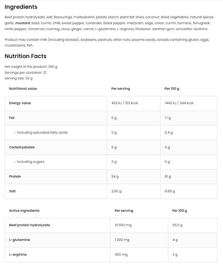 Proteină Din Vită 360g Cu Aromă De Kebab