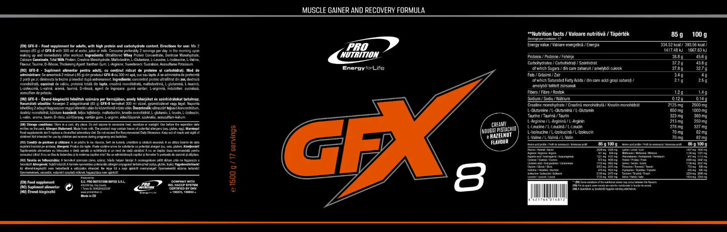 GFX-8 Gainer 1500g Mix Proteic Pentru Creștere Musculară Rapidă - Cherry