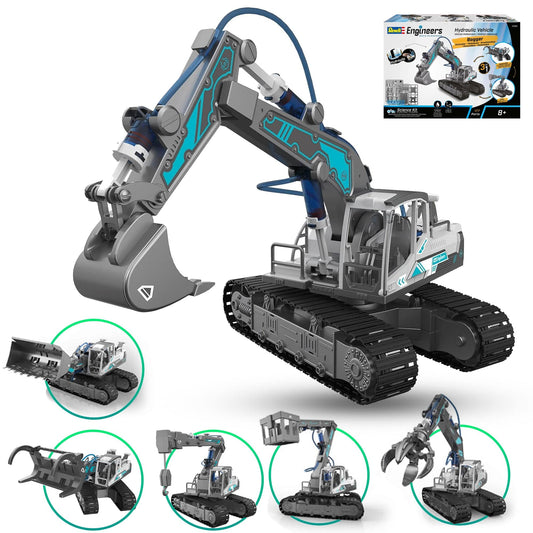 Set Educativ 6 in 1 de Constructie Hidraulica pentru Copii 8–12 Ani – Excavatoare, Macara si Incarcator Lemne, Joc Interactiv STEM
