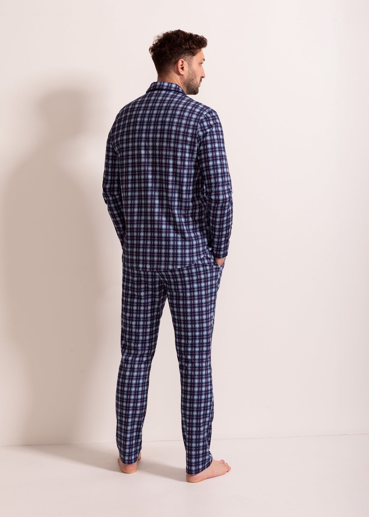 Pijama Bărbați Tartan Denim Bumbac