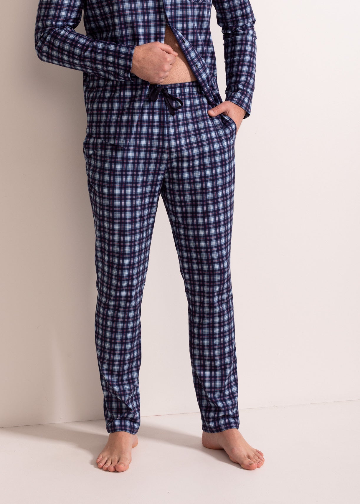 Pijama Bărbați Tartan Denim Bumbac