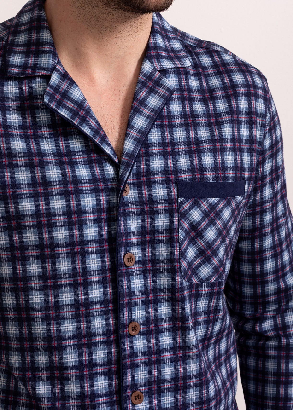 Pijama Bărbați Tartan Denim Bumbac